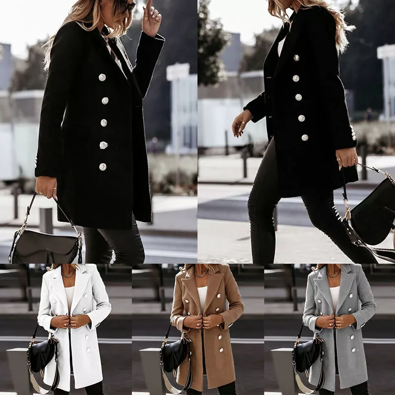 New Womens Winter Woolen Trench Coat Lapel Long Jacket Blazer Suit Slim  Overcoat