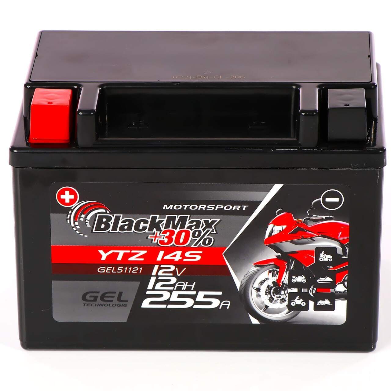 BlackMax YTZ14-S Motorradbatterie GEL 12V 12Ah YTZ14-4 Batterie GTZ14-4 51201