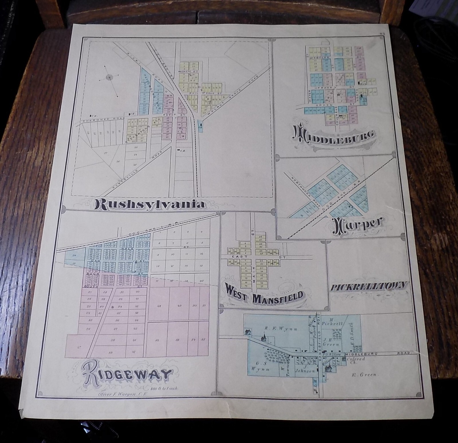 1875 Map of Cities of CHEROKEE, LEWISTOWN, QUINCY, HARPER, RIDGEWAY
