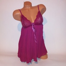 Victoria Secret Lingerie Babydoll Berry Rhinestone Bling Pleated Ruffle Lace New