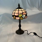 Vintage Tiffany Style Flowers Pastel Stained Glass Cast Metal Table Desk Lamp