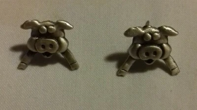 Boucle d'oreille clous tête de cochon - métal argenté - Photo 1/3