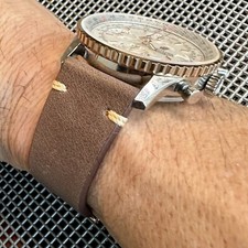 18mm Dark BROWN Top Grain Italian Leather Watch Strap Band With TAN stitch