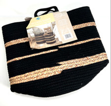2 Pack Cotton Rope Baskets, Hand woven with Seagrass, Leatherette Handles
