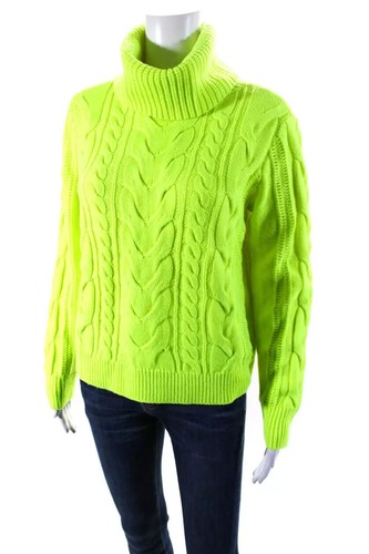 Alice + Olivia Wool Cable Knit Long Sleeve Turtleneck Sweater Neon Yellow S - Picture 3 of 7