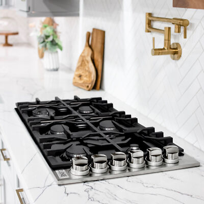 ZLINE 36'' Dropin BLACK Porcelain Cooktop with 6 Gas Burners KITCHEN RC36-PBT