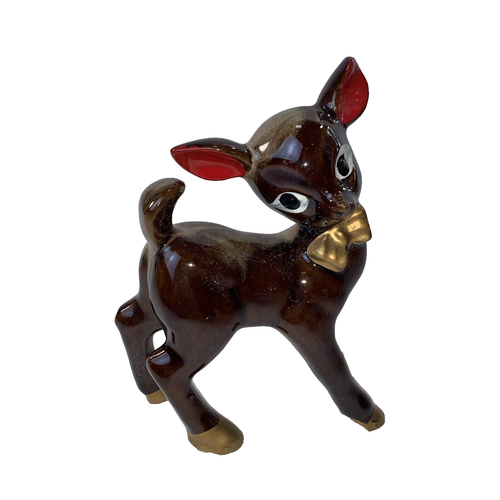 Vintage Japan Deer Fawn Doe Big Eyes Cute Ears Gold Bow Tie and Hoofs Kitch 4.75 - Picture 7 of 9
