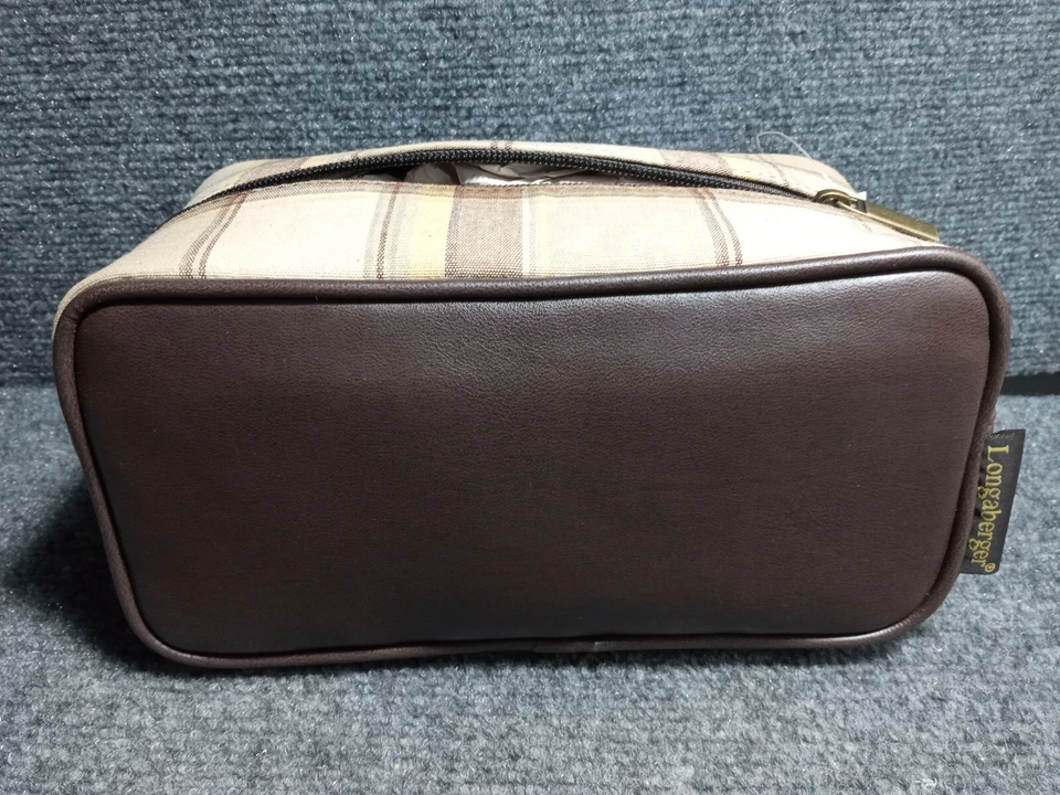 Bolso de Cosméticos de Viaje LONGABERGER Homestead Marrón y Tostado Cuero Marrón a Cuadros Foto 3 de 4