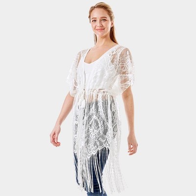 FASHNZFAB Paisley Crochet Lace Fringe Cover Up Poncho
