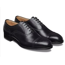 Handmade Oxford Lace Up Black Genuine Leather Cap Toe Office Dress Shoes For Men