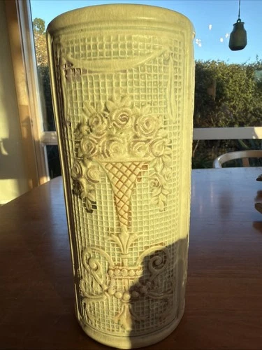 Weller Pottery Arts & Crafts Vase Matte Green Basket Weave Floral c.1920