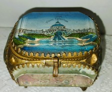 1904 ST. LOUIS WORLD'S FAIR EXPO CASCADE GARDEN SOUVENIR GLASS JEWELRY CASKET