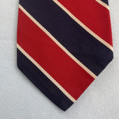 Robert Talbott Nordstrom Repp Tie vtg 90s USA Sewn Stripe Red Blue White 3.3x59