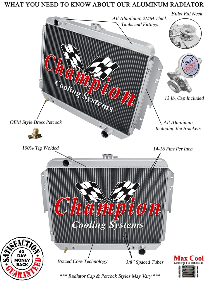 Radiador Supply Champion 2 filas todo aluminio para Dodge D400 1979 1980 1981 #EC959 Foto 3 de 4