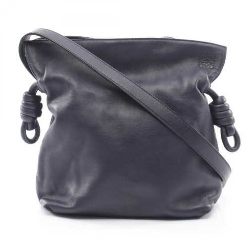 LOEWE flamenco clutch mini Shoulder Bag leather Navy Used Women