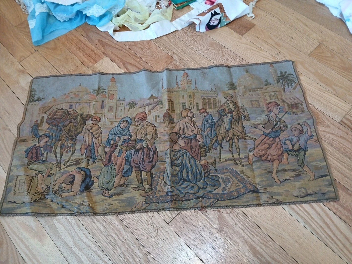 Vintage Belgium Tapestry Middle Eastern Scene -36" x 19 1/2" from Estate