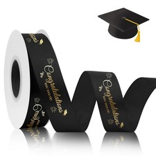 2026 Graduation Ribbon 25 Yards Black Ribbon 1 Inch Congrats Grad Black and G...