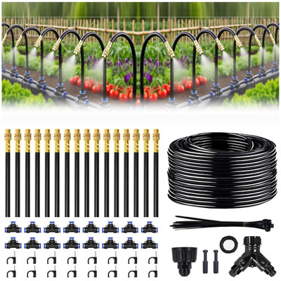100FT Drip Irrigation System, 1/4 Inch Hose with 360° Adjustable Copper Nozzles