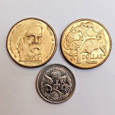 3 x  Australian Coins 2 x $1 Dollar 1994 & 1996 1 x Five Cent Coin 1992