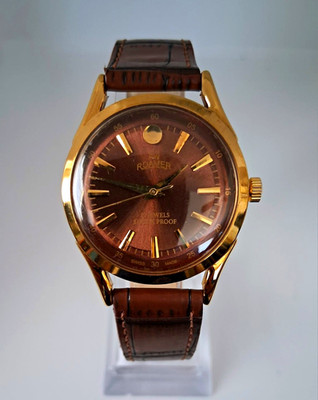 Roamer Popular Vintage Manual Wind 17J Swiss Shock-Resist Gold Brown Dial