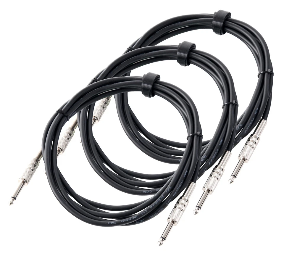 3 pcs Professionnel Câble Audio Raccordement Jack 6.35 mm Mâle Mono 3m Noir Set - Photo 1/1