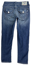 True Religion Women's Flap Pocket Capri Skinny Blue Jeans Size 25 X 24 USA MADE