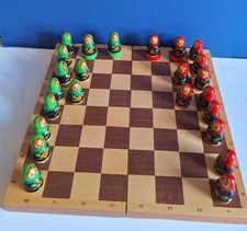 Vintage Russian Wooden Hand Made Checkerboard With Felt Bottms