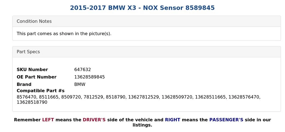 BMW X3 2015-2017 - Sensor NOX 8589845 Foto 4 de 4