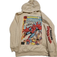 Marvel Spider-Man Boys Cream Hoodie Size 10 Comic Design Graphic On Arm