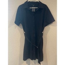 NWT 41 HAWTHRON Womens Classic Casual Black Button Up Belted Mini Dress Size LP