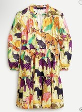 J Crew Ratti Safari Print Popover Tiered Dress Animal long sleeves XXS