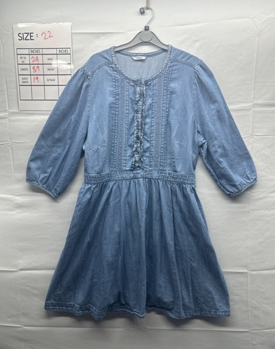 George Damen Blau Midi Jeanskleid Übergröße 22 Rundhals 3/4 Arm Gürtel - Bild 2 von 14