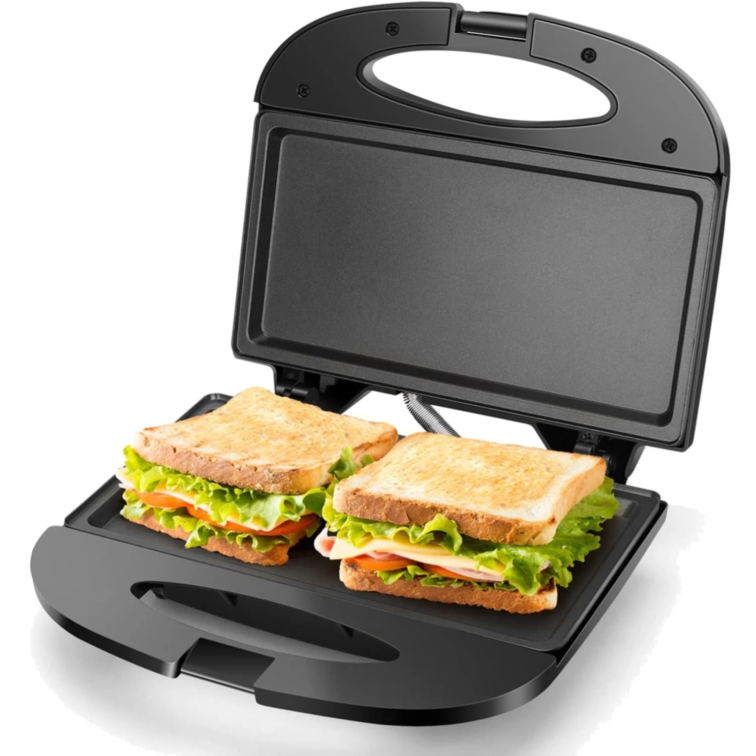Compact Electric Sandwich Maker with Non-Stick Surface - 750 Watts, Black