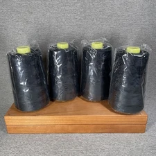 Lot of 4 Spools Black Polyester Thread, Multi-purpose, 6000 Yds Un-branded NEW