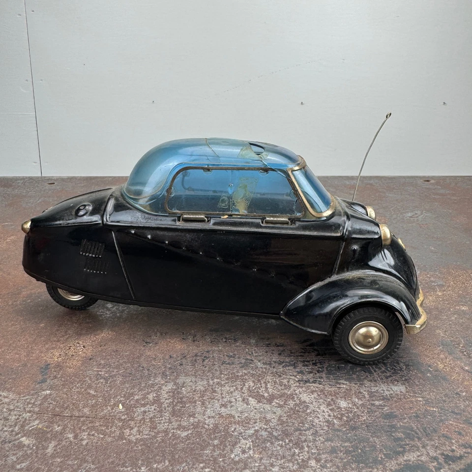 Coche de fricción de juguete de hojalata con tapa de burbuja Messerschmitt de colección BANDAI Japón 1956 - NEGRO Foto 4 de 4