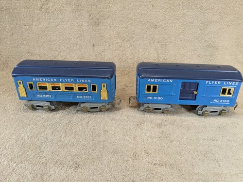 American Flyer Prewar O Gauge Tinplate Blue 3105 Electric Locomotive 3-Car Set - Picture 17 of 24