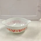 PYREX Birds Pattern Milk Glass Bowl White Red Orange Glossy Round