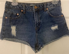 Refuge Denim Cut Off Shorts 2 Blue Cotton 5-Pocket Button Women Regular Fit