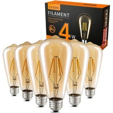 Antique LED Edison Bulbs - 4W, 6-Pack Amber 2700K Warm Light, Listed