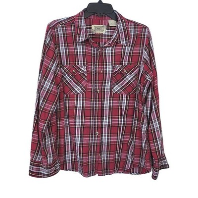 C.E. Schmidt Workwear Women's Red Plaid Flannel Western Button Down Shirt Large