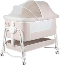 4 in 1 Baby Bassinet Bedside Sleeper, Rocking Baby Crib with Lockable Wheels, St