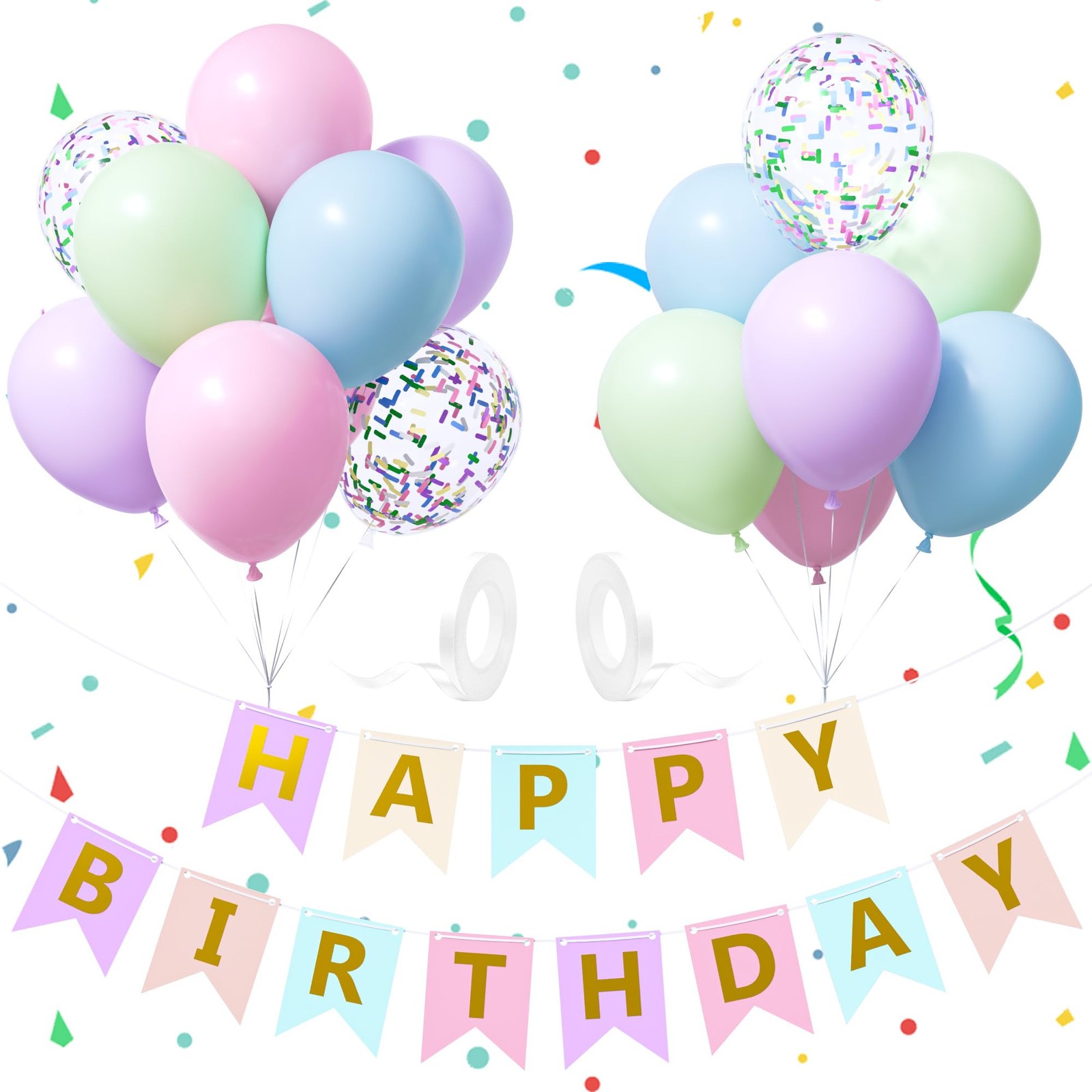 Happy Birthday Banner, Pastel Rainbow Decoration with