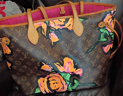 Louis Vuitton Neverfull MM Monogram Rose Floral Tote Brown Pink Detachable Strap