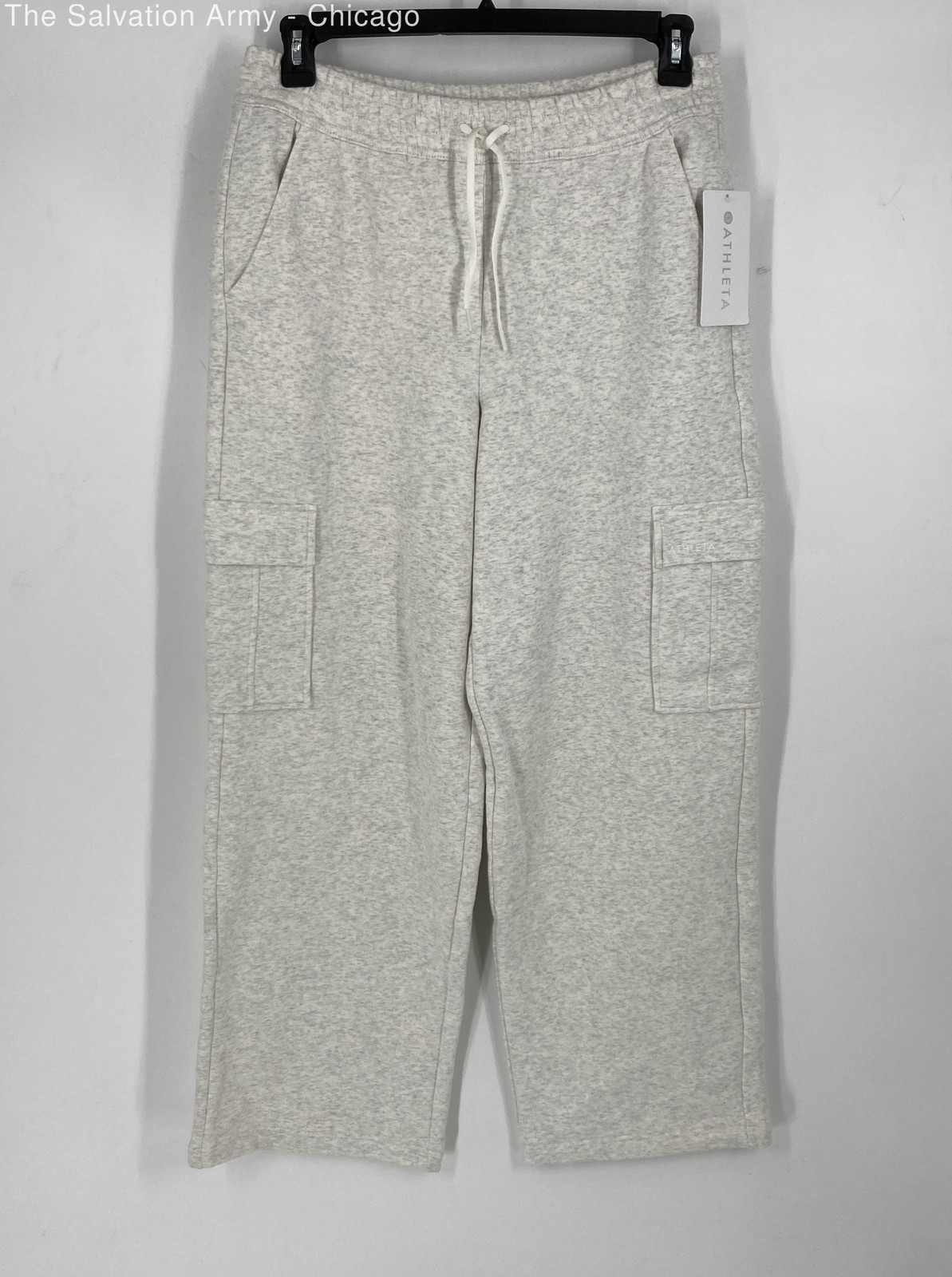 Athleta Womens Gray Heather Fleece Wide-Leg Cargo Pockets Sweatpants Size M
