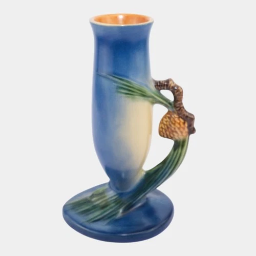 Roseville Pine Cone Blue 1953 Vintage Art Pottery Ceramic Flower Bud Vase 479-7
