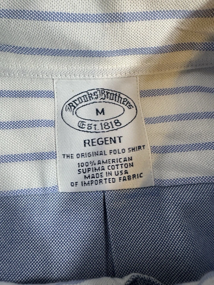 Brooks Brothers Shirt Men's Medium Regent Button Up Blue Striped USA VTG - Image 3 of 4