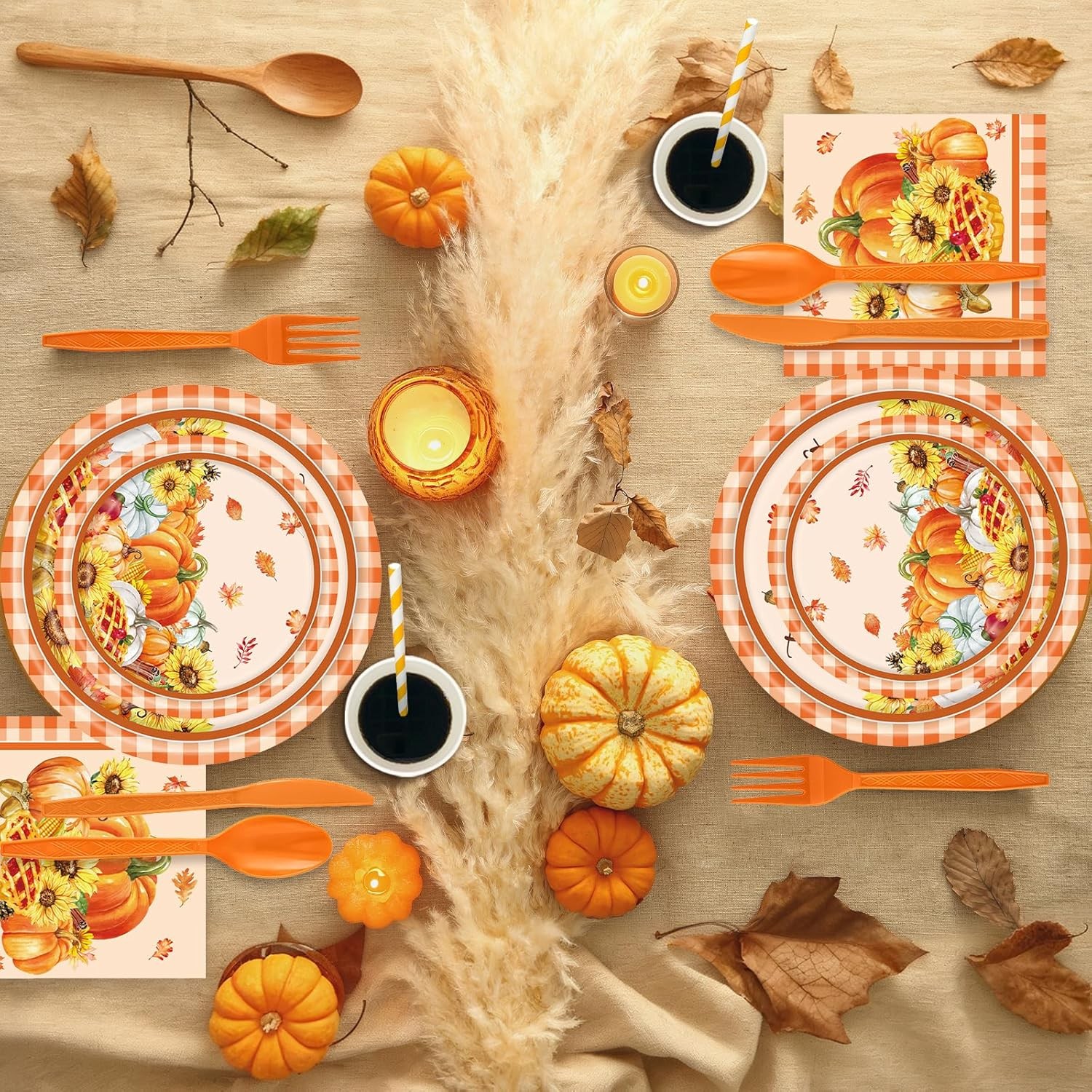 Disposable Harvest Dinnerware Set - 161 Pcs for Thanksgiving Events
