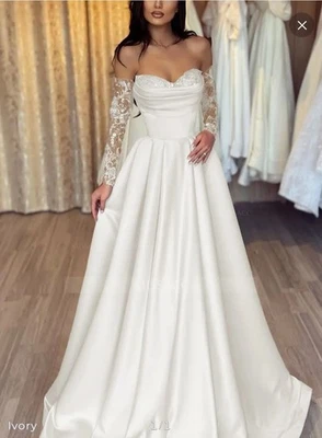 Missacc Ivory Wedding Dress, size 10UK, with pockets, Bridal, Satin, Ivory White - Image 1 of 4