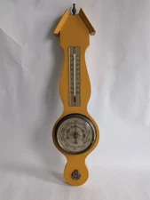 Antique Banjo Style Wall Barometer/Thermometer Yellow Paint Goldtime German