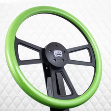 (T04)  18" Black Steering Wheel Big Rig Metallic Green KEN W900 & PETE 320-389